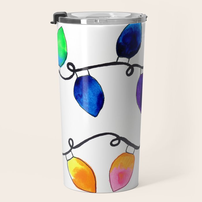 Colorful Christmas Holiday Light Bulbs Travel Mug Gallery Image 3