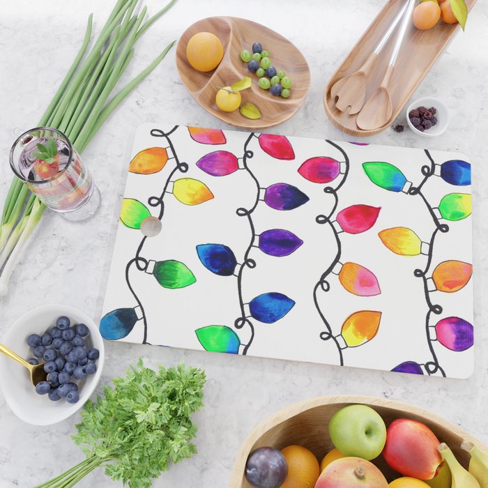 Colorful Christmas Holiday Light Bulbs Cutting Board Gallery Image 2
