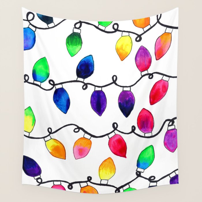 Colorful Christmas Holiday Light Bulbs Wall Tapestry Gallery Image 4