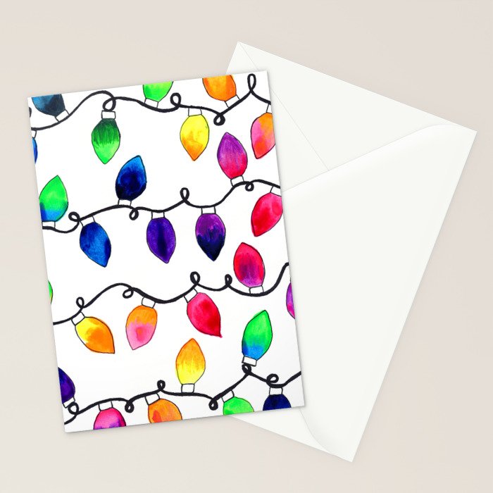 Colorful Christmas Holiday Light Bulbs Stationery Card Gallery Image 2