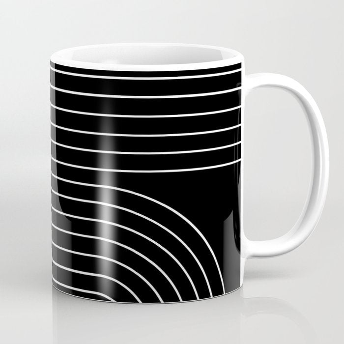 Minimal Line Curvature II Black and White Mid Century Modern Arch Abstract Coffee Mug Gallery Image 1