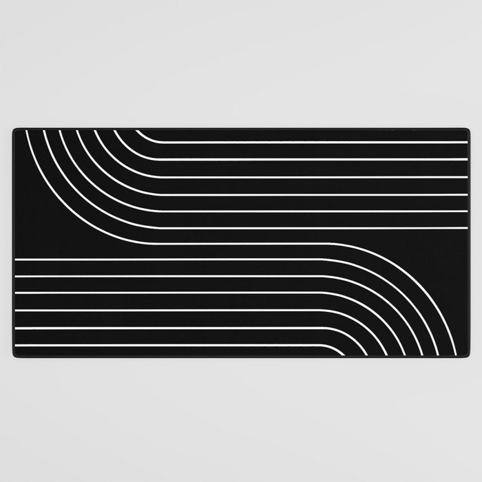 Minimal Line Curvature II Black and White Mid Century Modern Arch Abstract Desk Mat Gallery Image 3