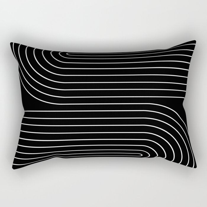 Minimal Line Curvature II Black and White Mid Century Modern Arch Abstract Rectangular Pillow Gallery Image 1