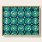 Mid Century Modern Atomic Dots and Stars Retro Pattern in Mid Mod Teal Turquoise Navy Blue Beige Serving Tray Gallery Image 1