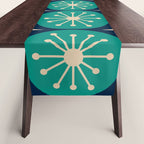 Mid Century Modern Atomic Dots and Stars Retro Pattern in Mid Mod Teal Turquoise Navy Blue Beige Table Runner Gallery Image 1