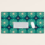 Mid Century Modern Atomic Dots and Stars Retro Pattern in Mid Mod Teal Turquoise Navy Blue Beige Desk Mat Gallery Image 1