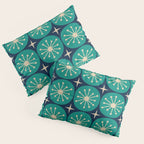 Mid Century Modern Atomic Dots and Stars Retro Pattern in Mid Mod Teal Turquoise Navy Blue Beige Pillow Sham Gallery Image 3