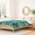 Mid Century Modern Atomic Dots and Stars Retro Pattern in Mid Mod Teal Turquoise Navy Blue Beige Duvet Cover Gallery Image 2