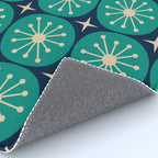 Mid Century Modern Atomic Dots and Stars Retro Pattern in Mid Mod Teal Turquoise Navy Blue Beige Rug Gallery Image 4