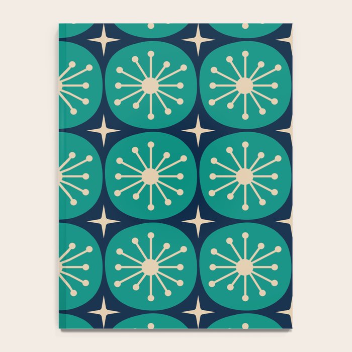 Mid Century Modern Atomic Dots and Stars Retro Pattern in Mid Mod Teal Turquoise Navy Blue Beige Notebook Gallery Image 4