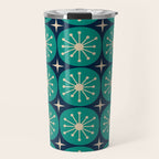 Mid Century Modern Atomic Dots and Stars Retro Pattern in Mid Mod Teal Turquoise Navy Blue Beige Travel Mug Gallery Image 1