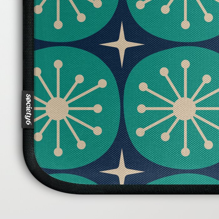 Mid Century Modern Atomic Dots and Stars Retro Pattern in Mid Mod Teal Turquoise Navy Blue Beige Laptop Sleeve Gallery Image 3