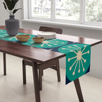 Mid Century Modern Atomic Dots and Stars Retro Pattern in Mid Mod Teal Turquoise Navy Blue Beige Table Runner Gallery Image 2