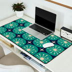 Mid Century Modern Atomic Dots and Stars Retro Pattern in Mid Mod Teal Turquoise Navy Blue Beige Desk Mat Gallery Image 2