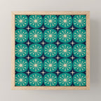 Mid Century Modern Atomic Dots and Stars Retro Pattern in Mid Mod Teal Turquoise Navy Blue Beige Mini Art Print Gallery Image 1