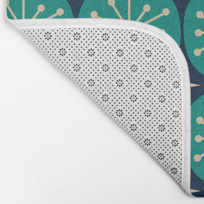 Mid Century Modern Atomic Dots and Stars Retro Pattern in Mid Mod Teal Turquoise Navy Blue Beige Bath Mat Gallery Image 2