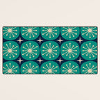 Mid Century Modern Atomic Dots and Stars Retro Pattern in Mid Mod Teal Turquoise Navy Blue Beige Desk Mat Gallery Image 3