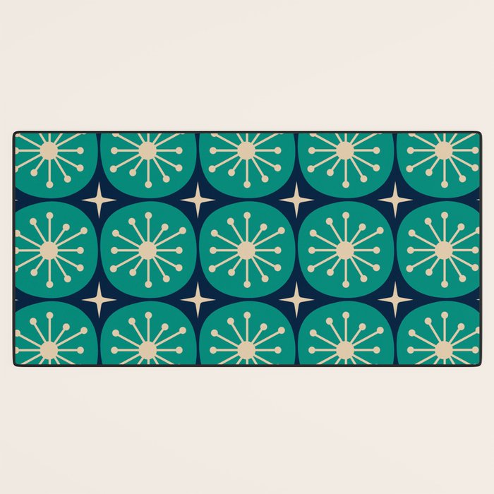 Mid Century Modern Atomic Dots and Stars Retro Pattern in Mid Mod Teal Turquoise Navy Blue Beige Desk Mat Gallery Image 3