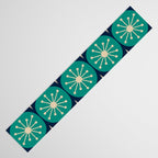 Mid Century Modern Atomic Dots and Stars Retro Pattern in Mid Mod Teal Turquoise Navy Blue Beige Table Runner Gallery Image 3