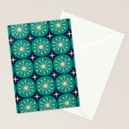 Mid Century Modern Atomic Dots and Stars Retro Pattern in Mid Mod Teal Turquoise Navy Blue Beige Stationery Card Gallery Image 2