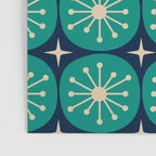 Mid Century Modern Atomic Dots and Stars Retro Pattern in Mid Mod Teal Turquoise Navy Blue Beige Poster Gallery Image 3