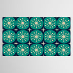 Mid Century Modern Atomic Dots and Stars Retro Pattern in Mid Mod Teal Turquoise Navy Blue Beige Tablecloth Gallery Image 2