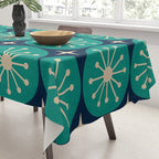 Mid Century Modern Atomic Dots and Stars Retro Pattern in Mid Mod Teal Turquoise Navy Blue Beige Tablecloth Gallery Image 3
