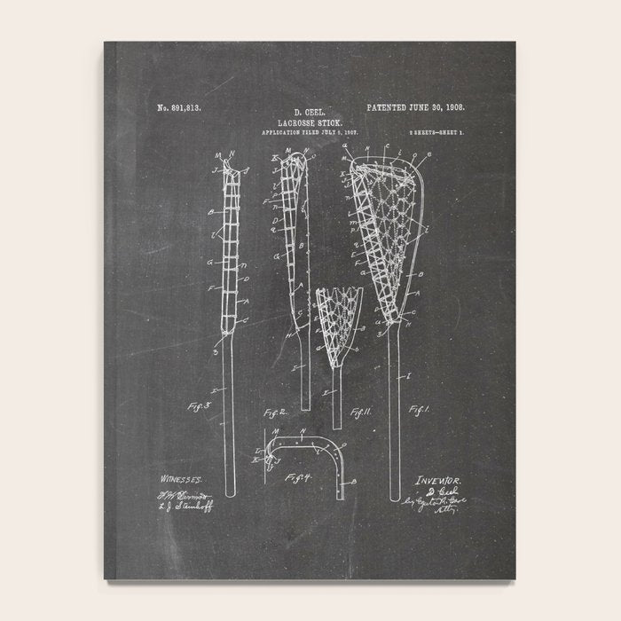 Lacrosse Stick Patent - Lacrosse Player Art - Black Chalkboard Notebook Gallery Image 4