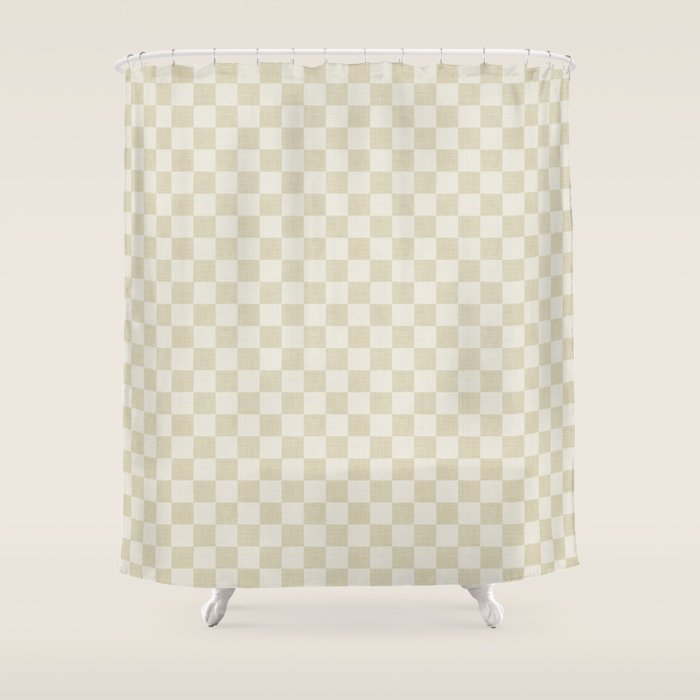 Linen Check Pattern - Mocha Brown Shower Curtain Gallery Image 1