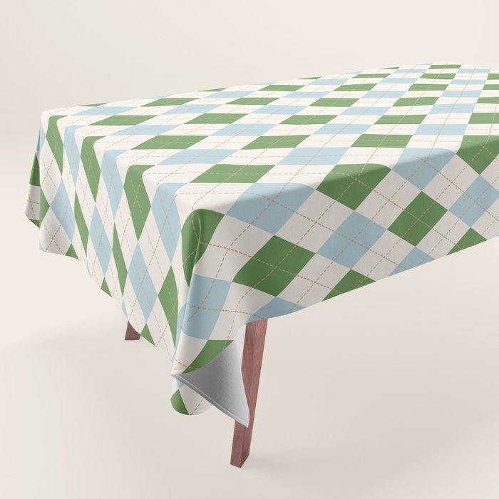 Green and Blue Argyle Plaid Tablecloth Gallery Image 1
