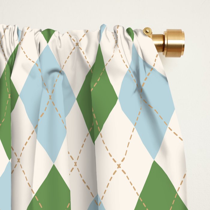 Green and Blue Argyle Plaid Window Curtain Gallery Image 2