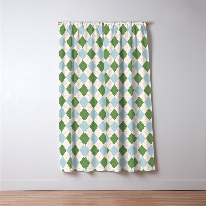 Green and Blue Argyle Plaid Window Curtain Gallery Image 3