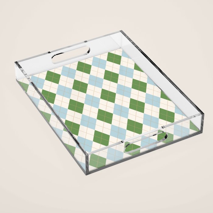Green and Blue Argyle Plaid Acrylic Tray Gallery Image 1