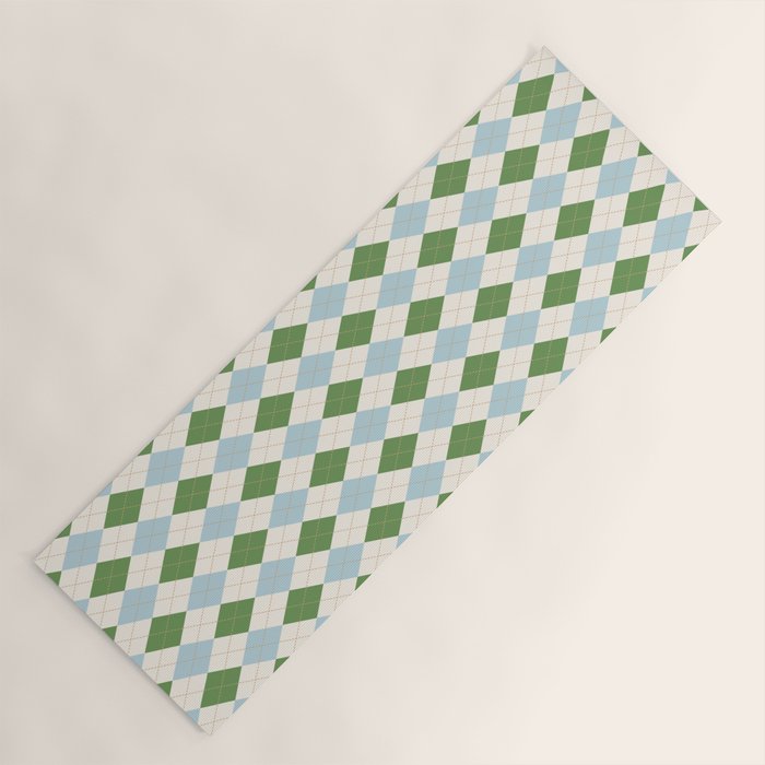 Green and Blue Argyle Plaid Yoga Mat Gallery Image 1