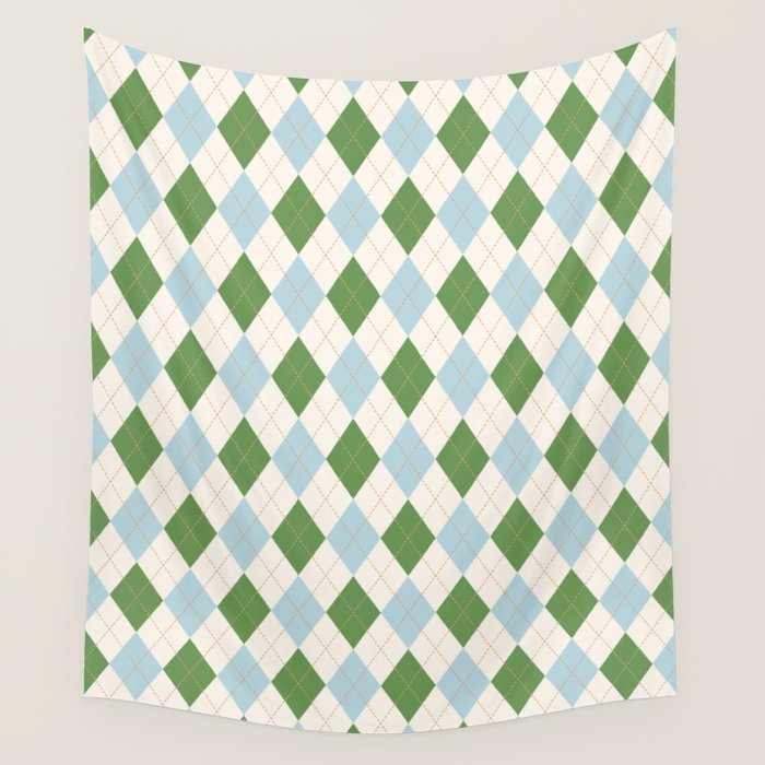 Green and Blue Argyle Plaid Wall Tapestry Gallery Image 4
