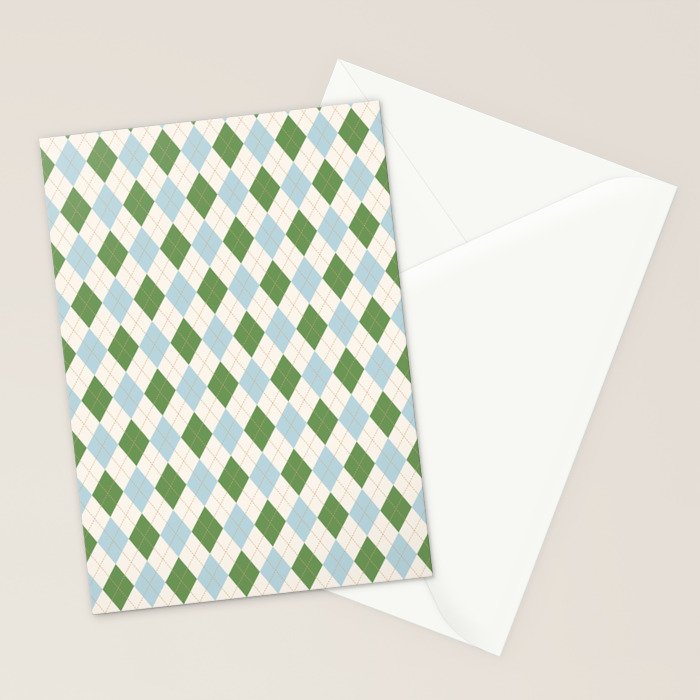 Green and Blue Argyle Plaid Stationery Card Gallery Image 2