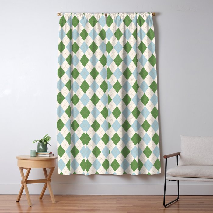 Green and Blue Argyle Plaid Window Curtain Gallery Image 5