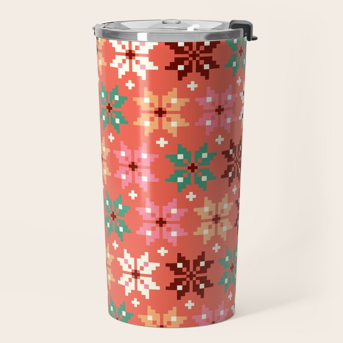 Winter Quilt Pattern no2 Travel Mug Gallery Image 2