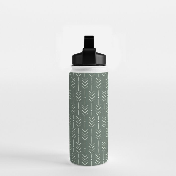 Arrow Lines Pattern in Forest Sage Green 2 Water Bottle Gallery Image 2