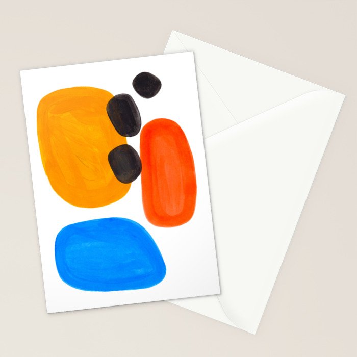 Abstract Mid Century Modern Colorful Minimal Pop Art Yellow Orange Blue Bubbles Ovals Stationery Card Gallery Image 2