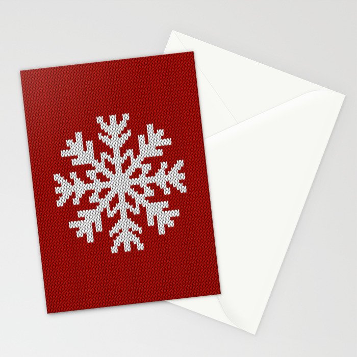 Classic Red Christmas white snowflake knit Stationery Card Gallery Image 2