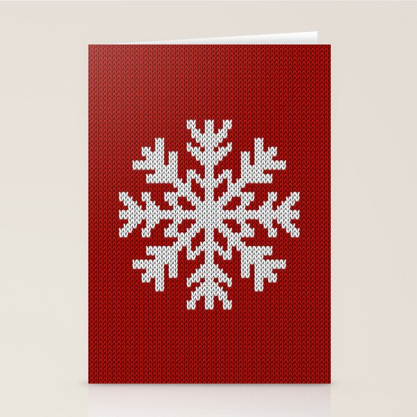 Classic Red Christmas white snowflake knit Stationery Card Gallery Image 1