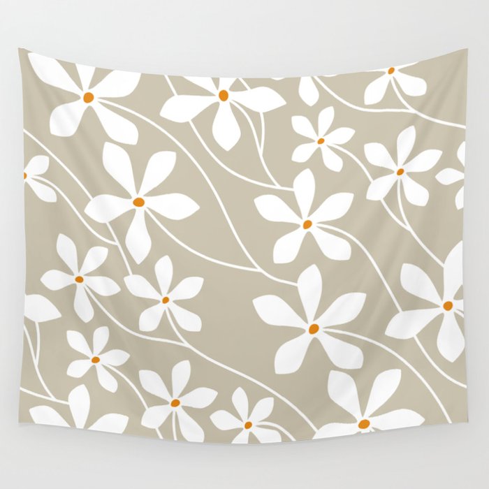 Chic Floral Flow in Beige Wall Tapestry Gallery Image 4