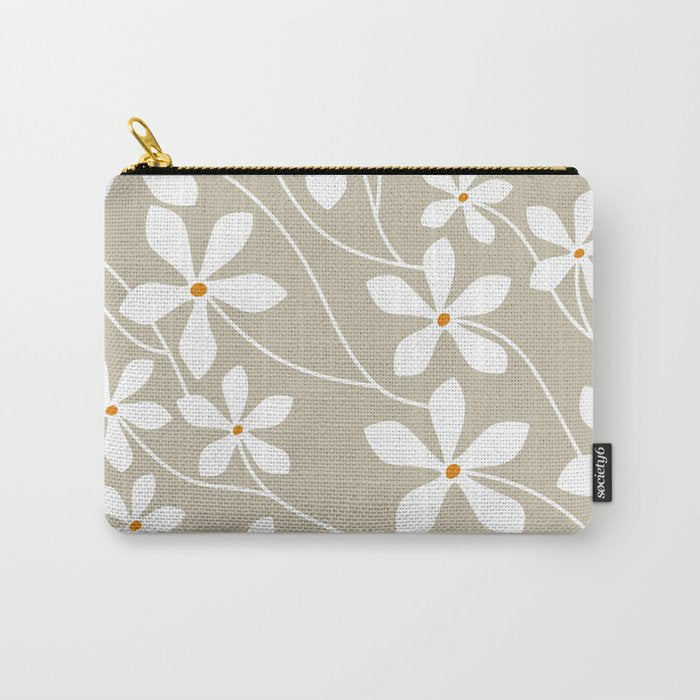 Chic Floral Flow in Beige Carry All Pouch Gallery Image 1
