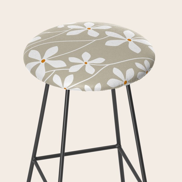 Chic Floral Flow in Beige Stool Gallery Image 2