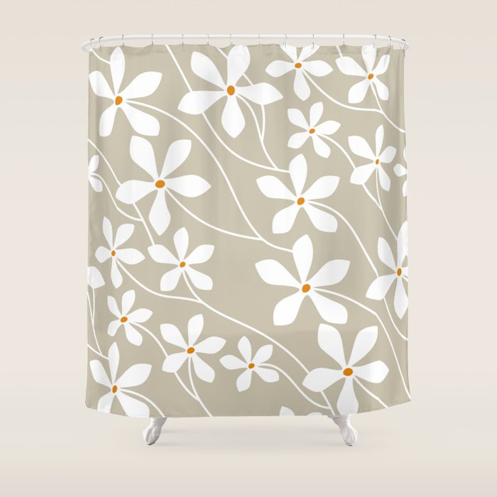 Chic Floral Flow in Beige Shower Curtain Gallery Image 1