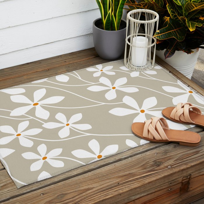 Chic Floral Flow in Beige Outdoor Rug Gallery Image 2