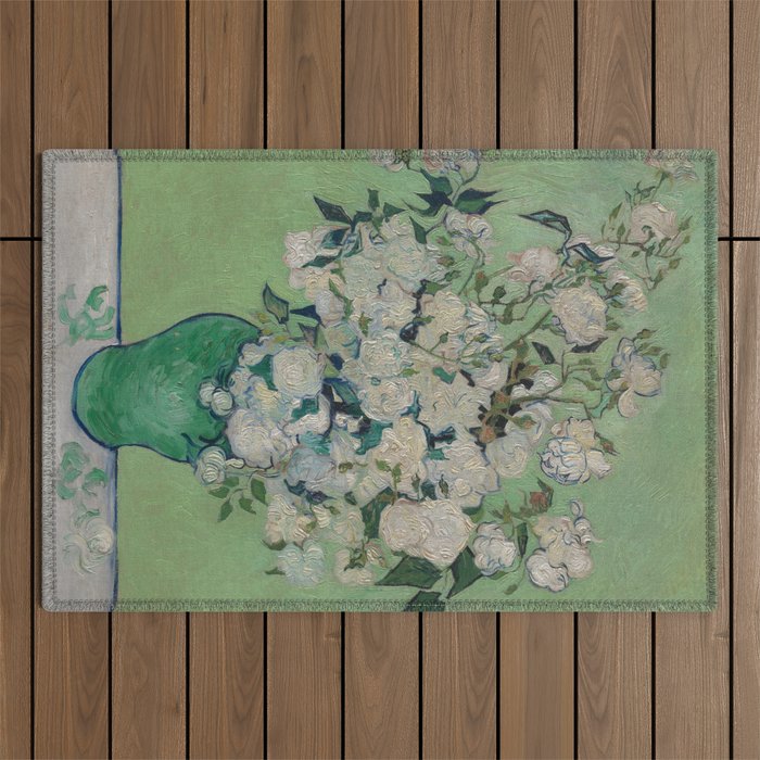 Vase with Pink Roses- Van Gogh Outdoor Rug Gallery Image 1