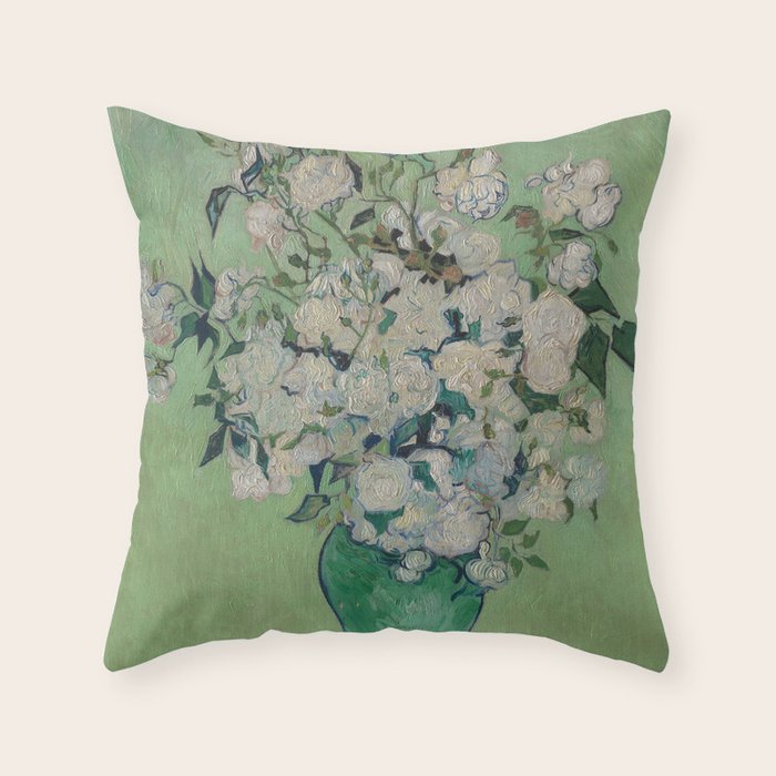 Vase with Pink Roses- Van Gogh Throw Pillow Gallery Image 6