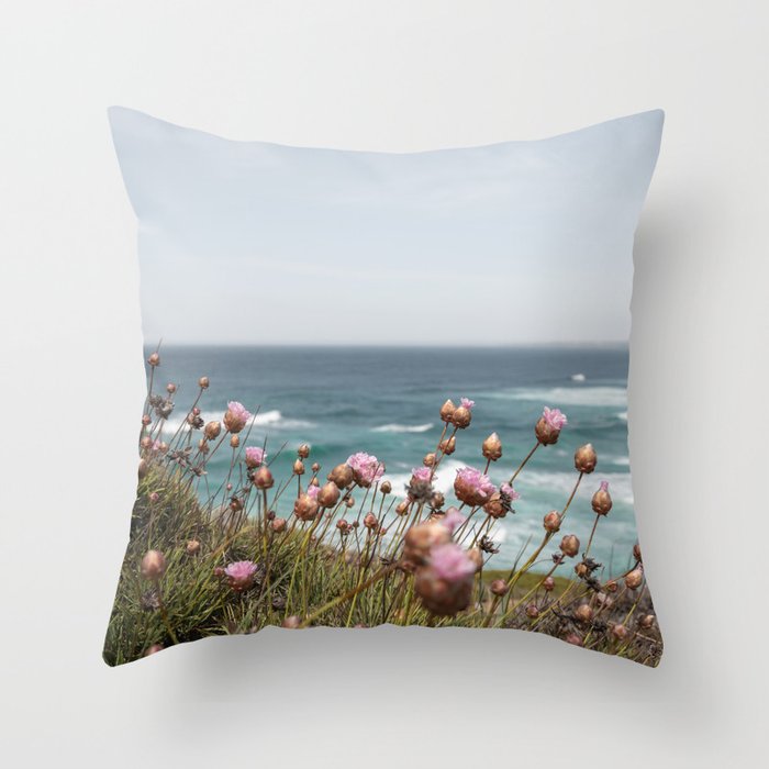 Pink Flowers by the Ocean | Travel Photography in Portugal Art Print | Summer at Bordeira Beach Throw Pillow Gallery Image 6